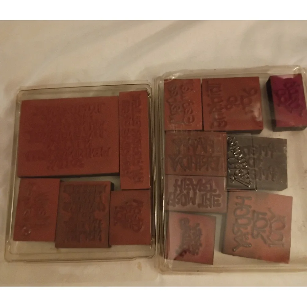 Stampin Up Vintage Wood Rubber Stamps Warmest Good Greetings Holiday 13pc